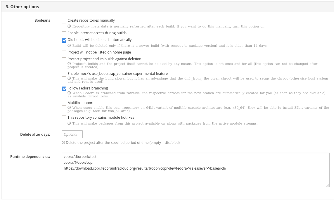 Runtime dependencies field in project's settings.